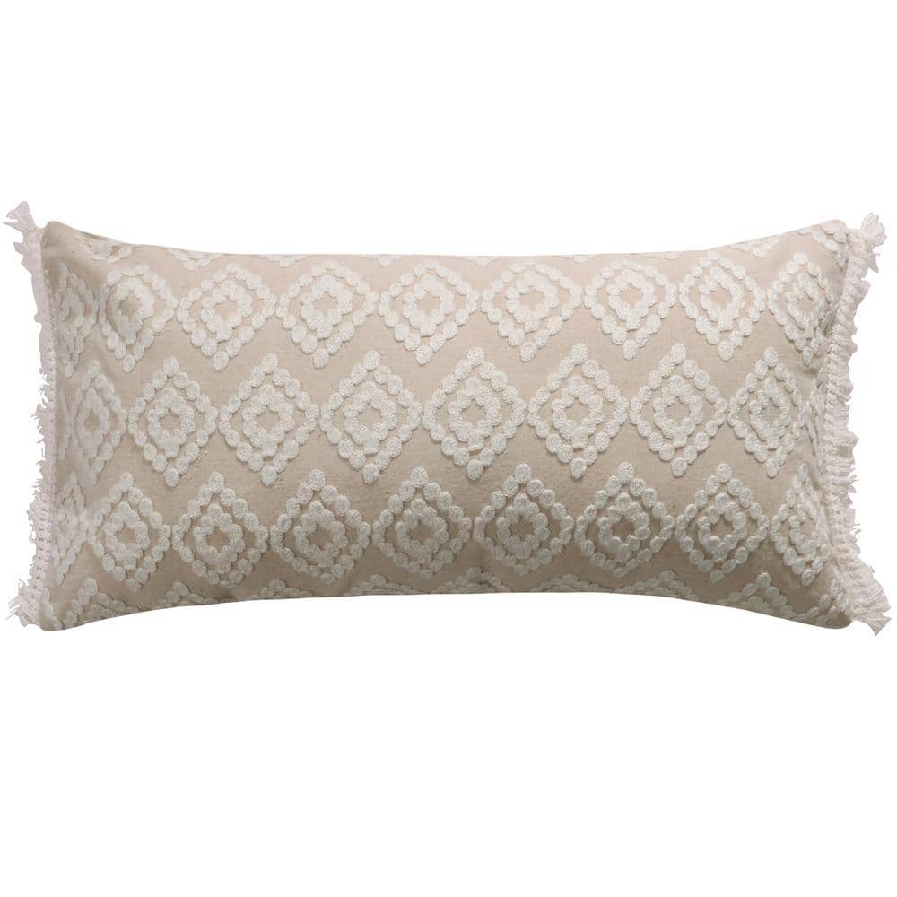 LEVTEX HOME Addie Beige White Embroidered Medallion 24 in. x 12 in ...