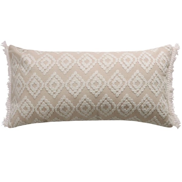 LEVTEX HOME Addie Beige White Embroidered Medallion 24 in. x 12 in. Throw Pillow