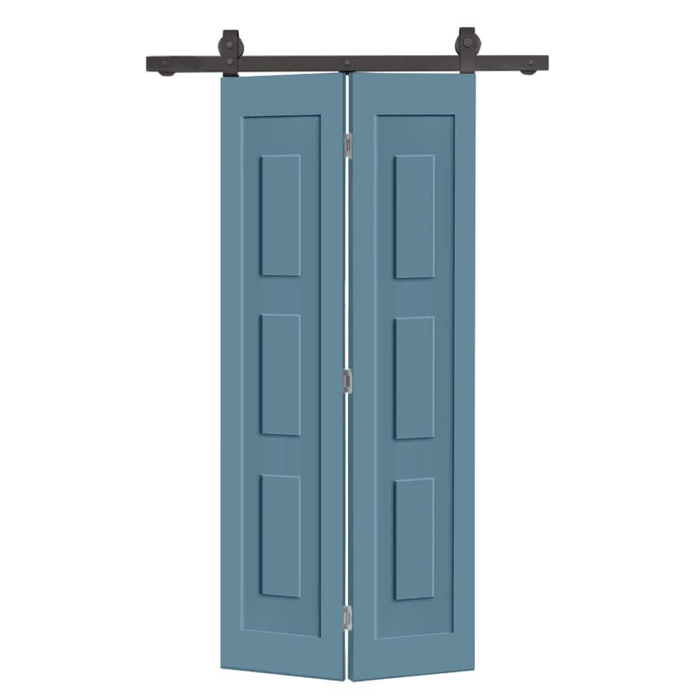 36 in. x 84 in. 3 Panel Shaker Hollow Core Dignity Blue Composite Bi-fold Door with Sliding Barn Door Hardware Kit price history on PriceWatchPro