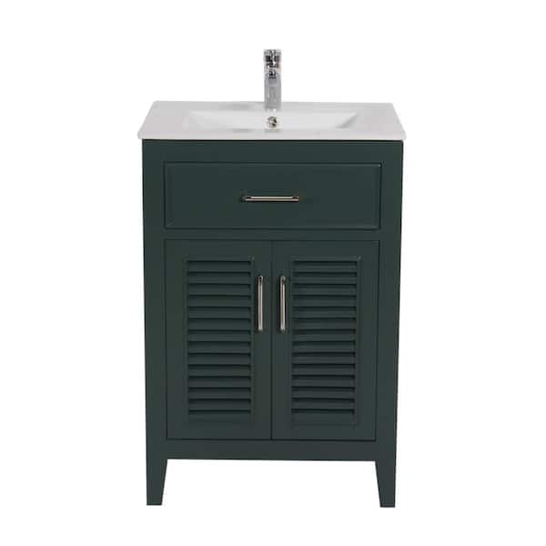 Unbranded Marina 24 in. W x 18 in. D x 36 in H Single Bath Vanity in Dark Green with Ceramic Vanity Top in White with White Basin
