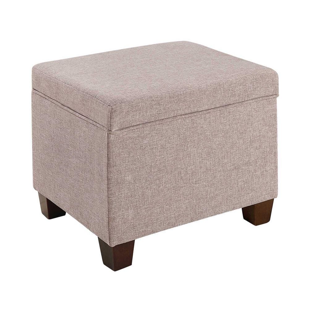 Madison Tan Fabric Storage Ottoman with Solid Wood Feet