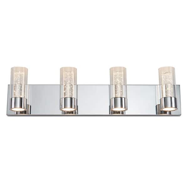 Essence 27 in. 4 Light Chrome Modern Integrated LED Vanity Light Bar for Bathroom with Bubble Glass