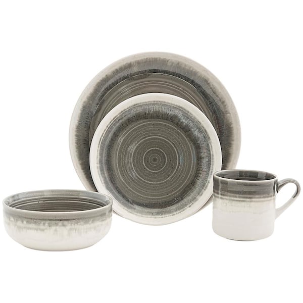 BAUM Hearth 16-Piece Casual Grey Ceramic Dinnerware Set (Service for 4)