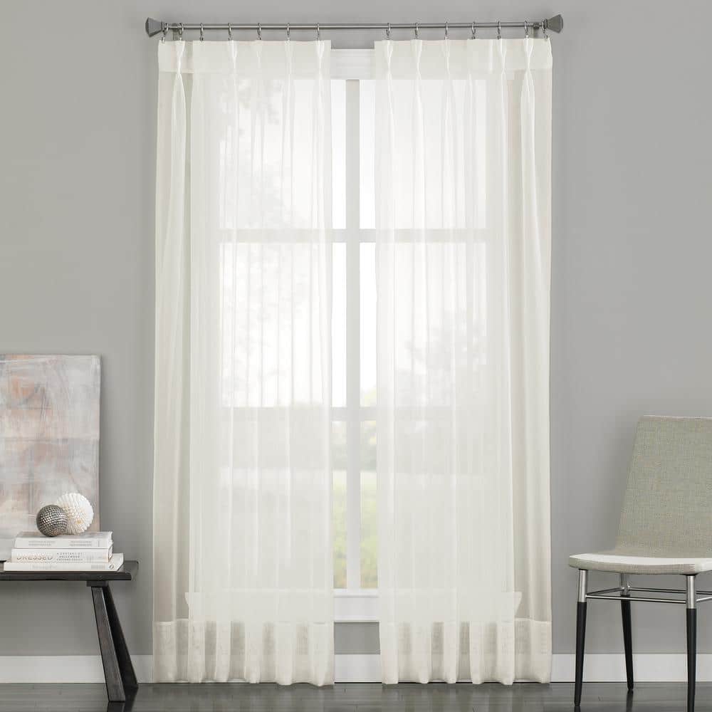 Oyster Sheer Polyester Pinch Pleat Window Curtain Panel, 29" x 84"