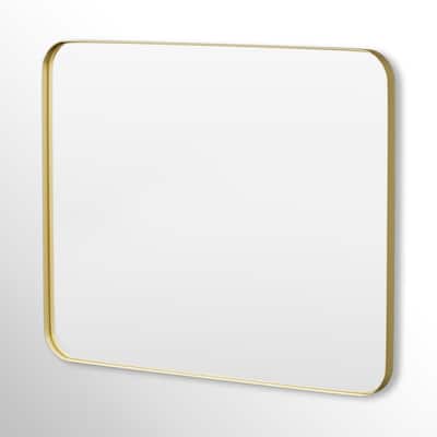 40 in. W x 32 in. H Rectangular Framed Tempered Glass Wall-Mounted Bathroom Vanity Mirror in Gold