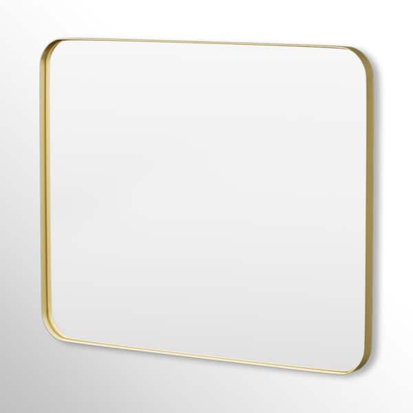 40 in. W x 32 in. H Rectangular Framed Tempered Glass Wall-Mounted Bathroom Vanity Mirror in Gold