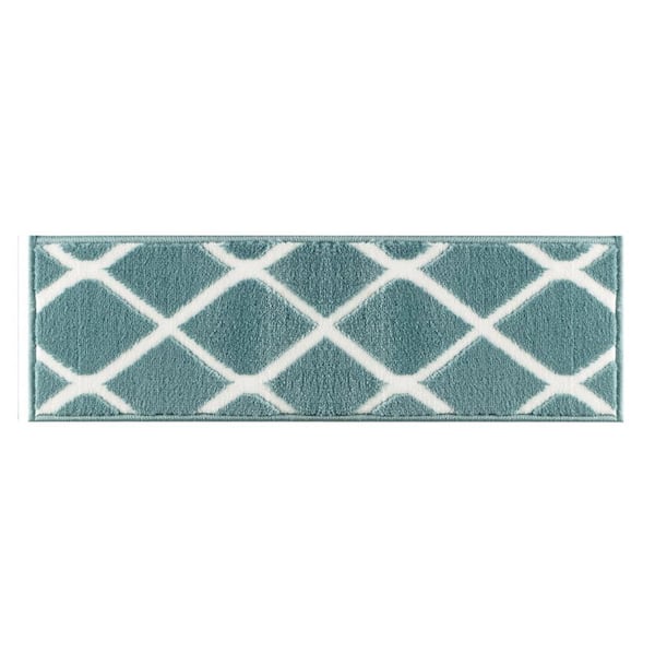 THE SOFIA RUGS Sofihas Blue/TL 9 in. x 28 in. Polypropylene w/Non-Slip Backing Carpet Stair Tread Covers (Set of 7)