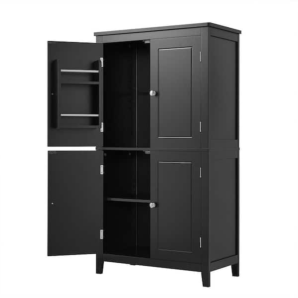 24 in. W x 12 in. D x 43 in. H Black Linen Cabinet, Freestanding Elegant Bathroom Floor Storage Cabinet