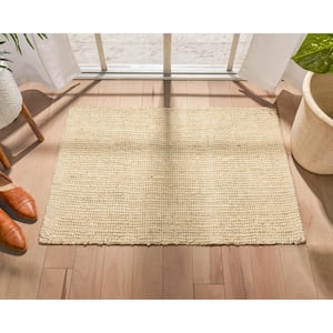 Lani Boucle Hand-Woven Jute Farmhouse Solid Pattern Off-White 2 ft. x 3 ft. Doormat Accent Rug