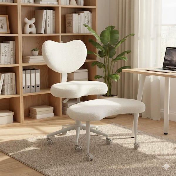 KSIDFD 27.9 x 36.2 in. Teddy Seat with Memory Foam, Ergonomic Swivel Office Chair in Snow White with Arms, Fabric