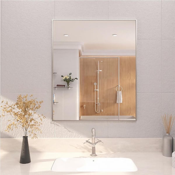 36 in. W x 30 in. H Rectangular Framed Wall Bathroom Vanity Mirror in Brushed Nickel