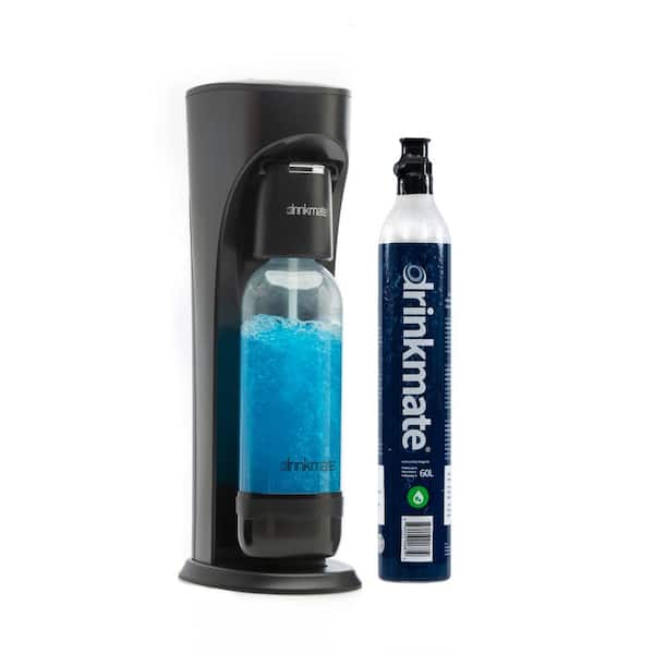 DrinkMate Matte Black Sparkling Water and Soda Maker Machine with 60L CO2 Cartridge and 1L Re-Usable Bottle