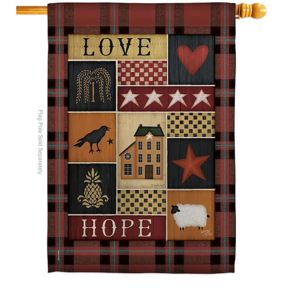 Breeze Decor 2.3 ft. x 3.3 ft. Primitive Collage Love Hope House Flag 2-Sided Country Living Decorative Vertical Flags