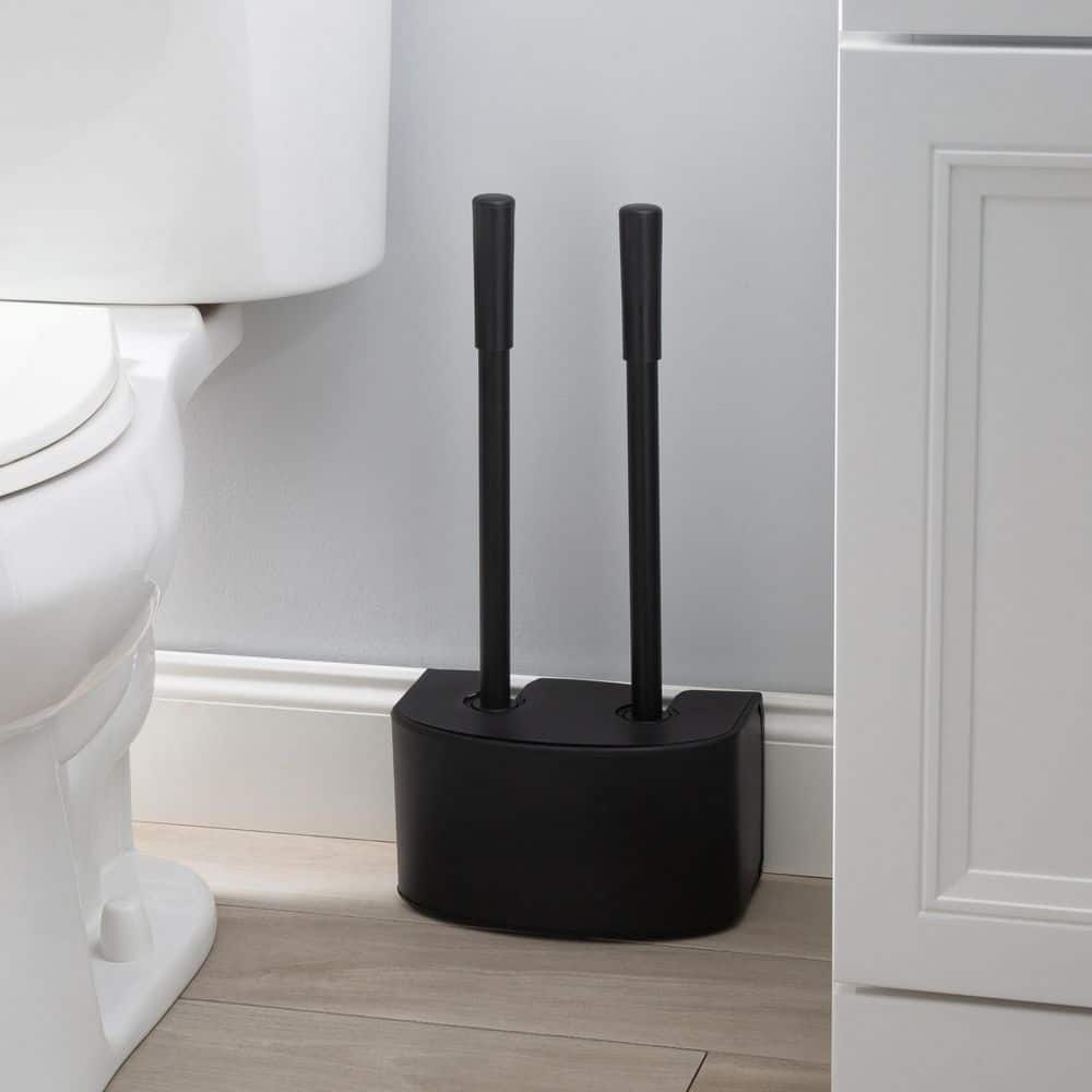 Black Stainless Steel 2-in-1 Toilet Brush and Plunger Set