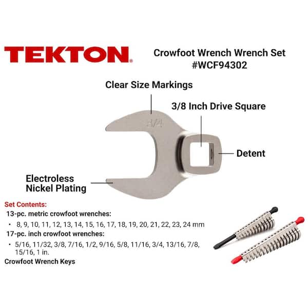 5/16-1 in., 8-24 mm 3/8 in. Drive Crowfoot Wrench Set with Key (30-Piece)