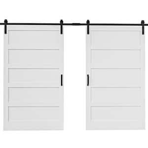 96 in. x 84 in. Paneled 5-Lites White MDF with PVC Prefinished Sliding Barn Door Slab with Installation Hardware Kit