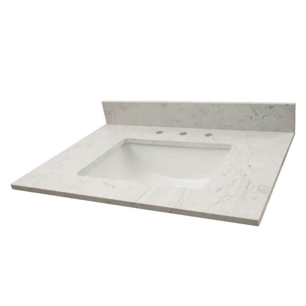 A&A Surfaces Carrara Sky 61 in. W x 22 in. D Engineered Marble Vanity Top in White with White Rectangle Single Sink