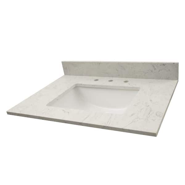 Carrara Sky 61 in. W x 22 in. D Engineered Marble Vanity Top with White Rectangle Single Sink
