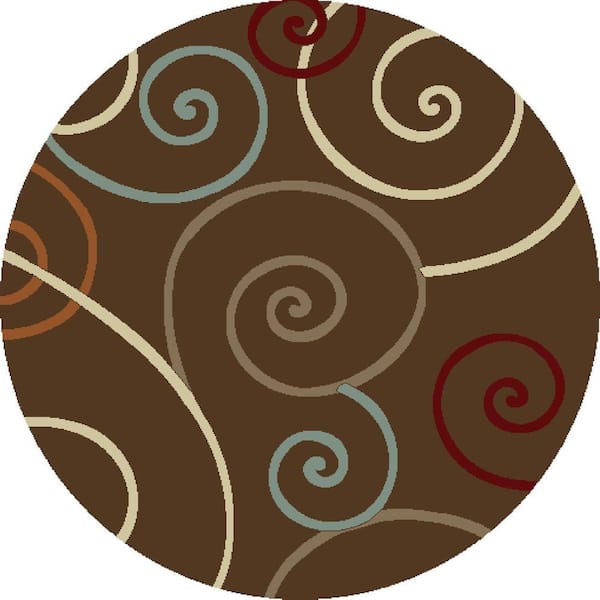Concord Global Trading Chester Scroll Brown 5 ft. Round Area Rug