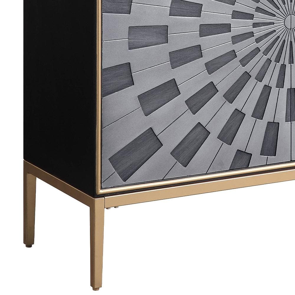 39" Black and Gray Wood Console Table with Brass Legs