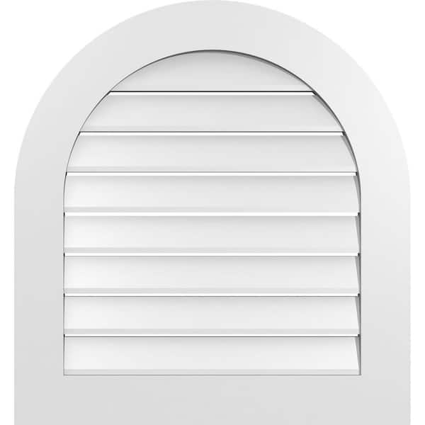 Ekena Millwork 28 in. x 30 in. Round Top White PVC Paintable Gable Louver Vent Functional