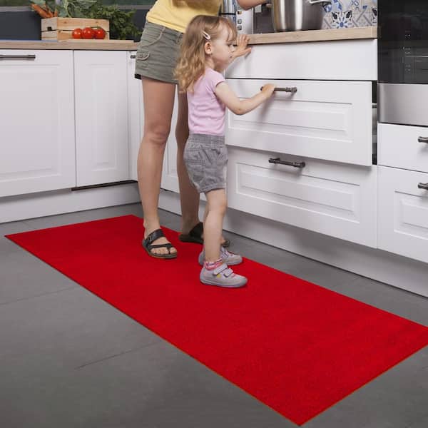 Rubber Backed Runner Rug, 22 x 60 inch, Solid Red, Non Slip, Kitchen Rugs  and Mats