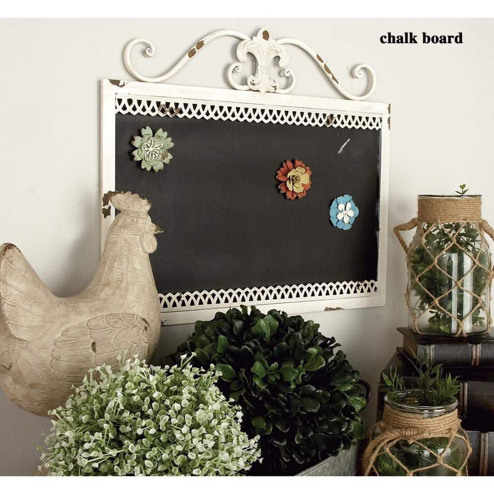 Litton Lane 22 in. x  19 in. Metal White Scroll Top Sign Wall Decor with Chalkboard