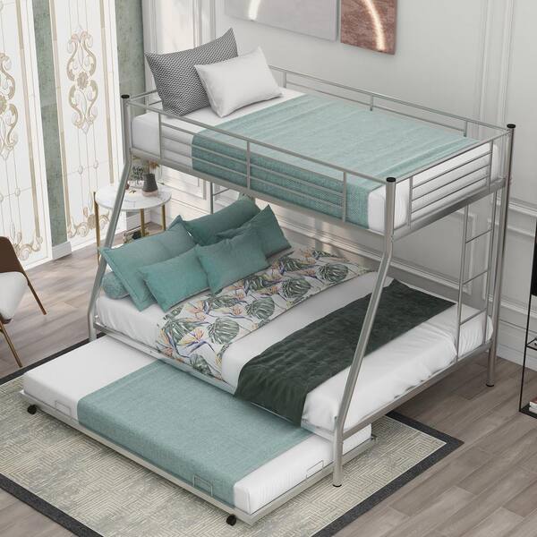 Anbazar Silver Twin Over Full Bunk Beds, Metal Bunk Bed Safety Railway