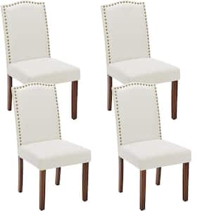 Beige Fabric Upholstery Parsons Dining Accent Chair with Nailhead Trim Set of 4
