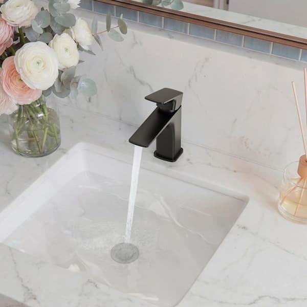 2 Pack 6.5 in. Height 1 Handle Single Hole Bathroom Sink Faucet Modern Brass Vanity Faucet in Matte Black with Drain