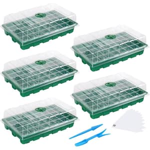 5-Pack Mini Seedling Starter Tray Kit with Humidity Vented Domes and Base, Transparent Plastic, 200 Cells Total