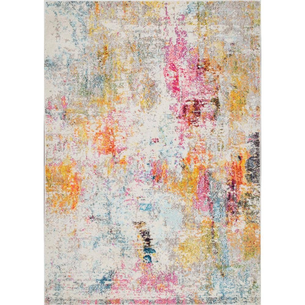 Multicolor Abstract Synthetic Rectangular Area Rug, 3' x 5'