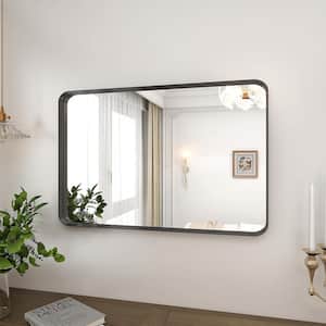 24 in. W. x 36 in. H Rectangular Framed French Cleat Wall Mounted Tempered Glass Bathroom Vanity Mirror in Matte Black