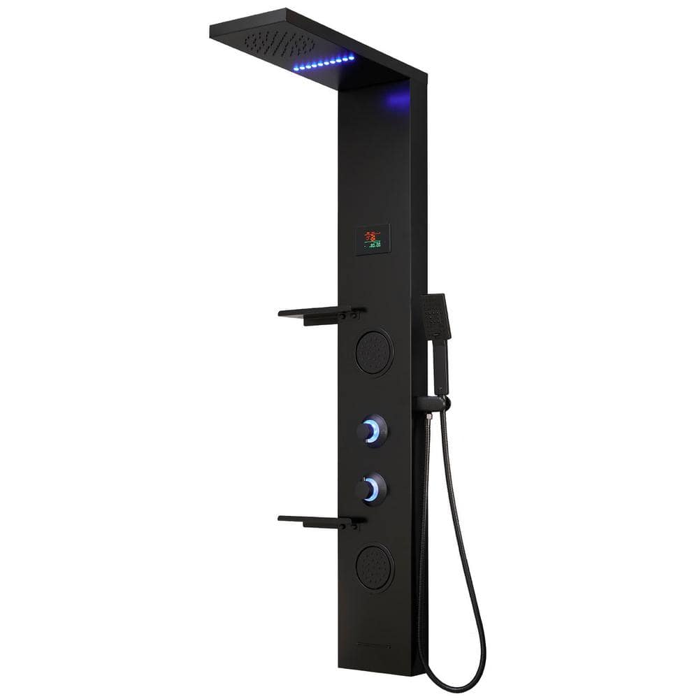 Matte Black Thermostatic Shower Panel System with LED Light