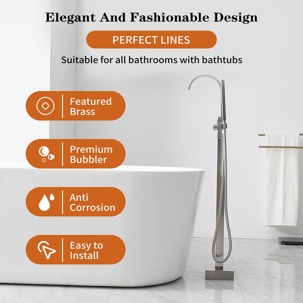 Brushed Nickel Single Handle Freestanding Tub Faucet with Hand Shower