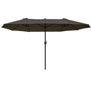 15 ft. Steel Extra Large Patio Umbrella in Gray with Crank Handle and Air Vents for Backyard, Deck, Pool and Market