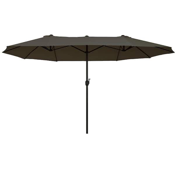 ITOPFOX 15 ft. Steel Extra Large Patio Umbrella in Gray with Crank Handle and Air Vents for Backyard, Deck, Pool and Market