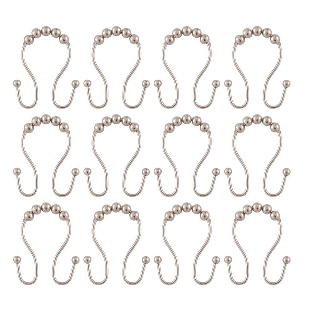 Brushed Nickel Double Roller Ball Shower Curtain Hooks