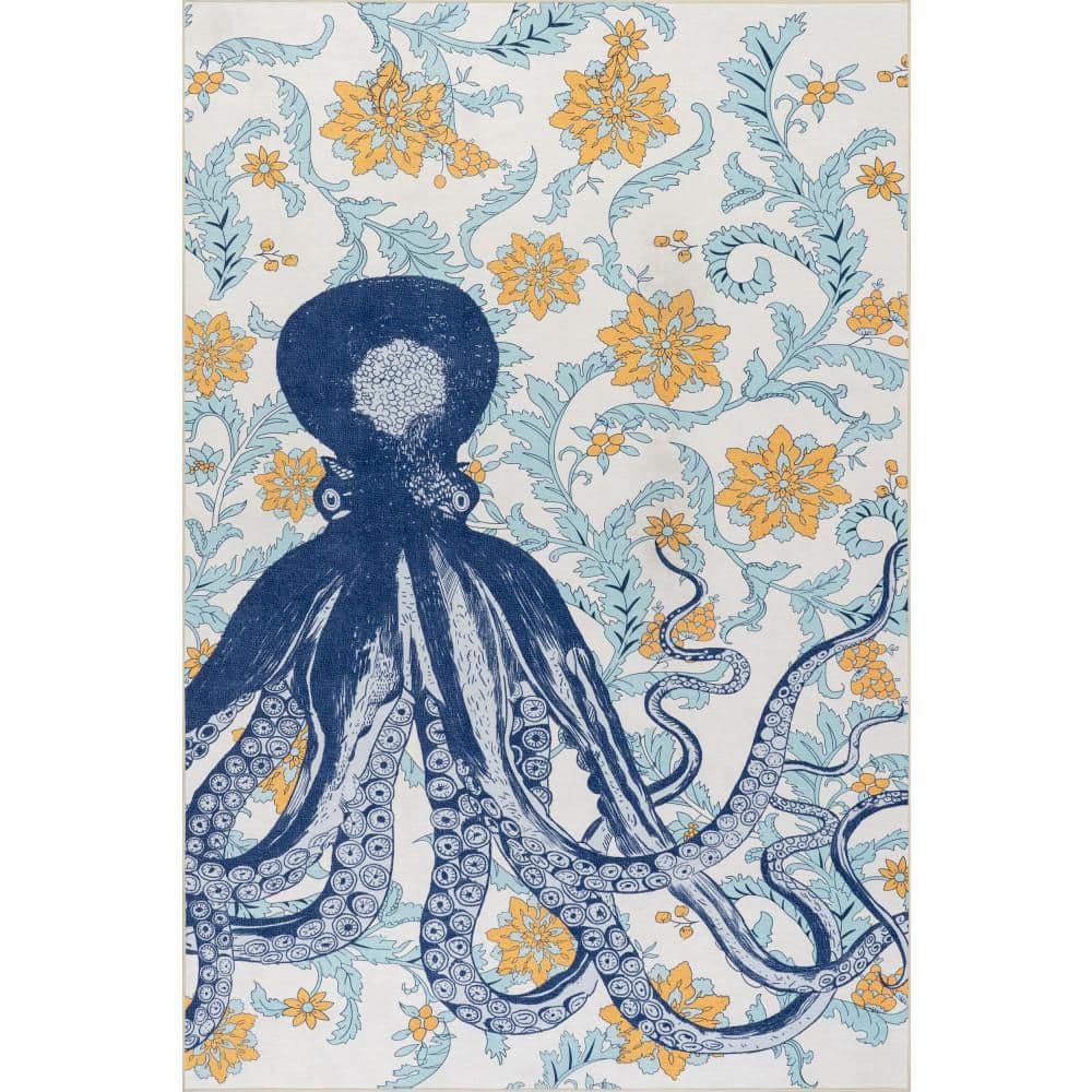 Molly Octopus Spill Proof Washable Blue 4 ft. x 6 ft. Indoor Area Rug price history on PriceWatchPro