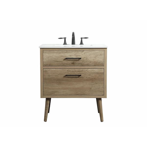 Unbranded Simply Living 30 in. W x 22 in. D x 33.5 in. H Bath Vanity in Natural Oak with Ivory White Engineered Marble Top