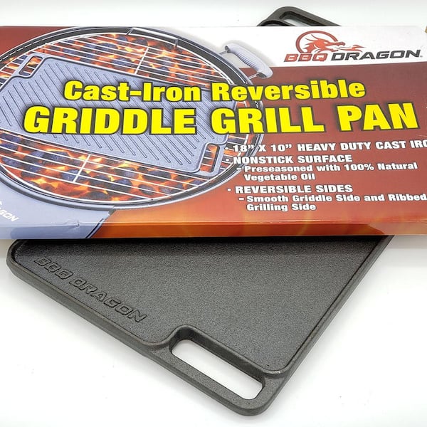 45cm Cast Iron Griddle Plate Fry Pan Grill BBQ Skillet Double Side  Reversible