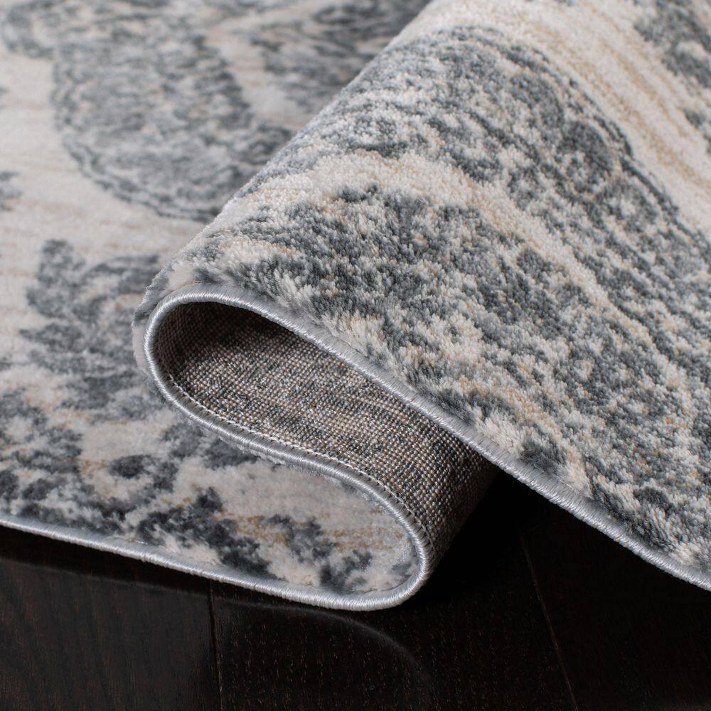 Gray Floral Medallion Synthetic Area Rug, 3' x 5'