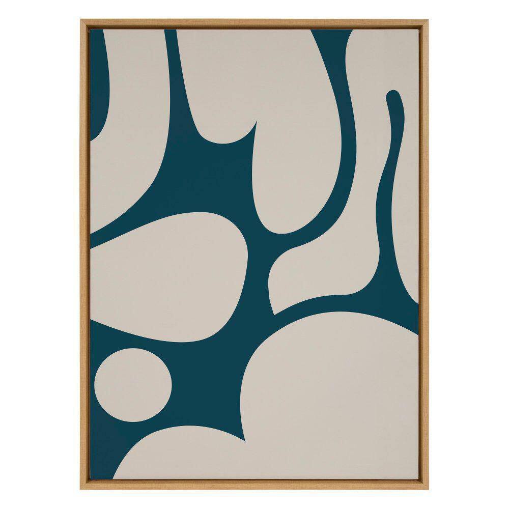 Large Teal and Tan Abstract Canvas Print with Wooden Frame