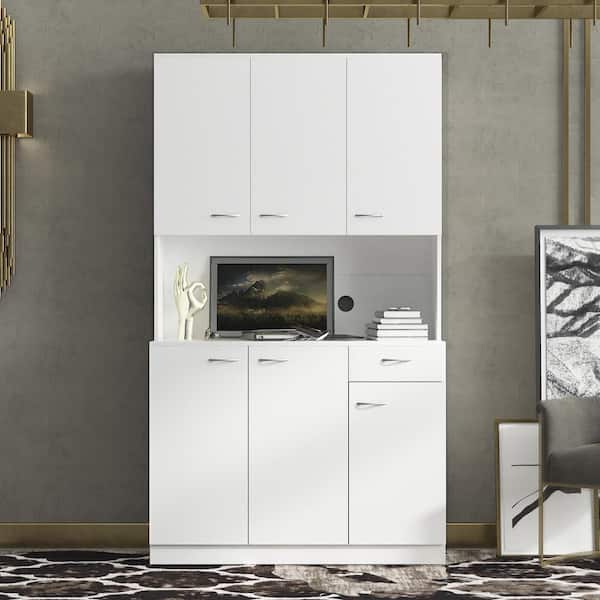 Seafuloy 70.87 in. Tall White Cabinet with 6-Doors 1-Open Shelves and 1 ...