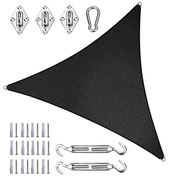 ROYAL SHADE 28 ft. x 28 ft. x 28 ft. Triangle Pro Ring Sun Shade Sail with Hardware Kit-Black