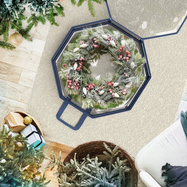 HEARTH & HARBOR 24 in. Blue PVC Large Christmas Wreath Storage Box