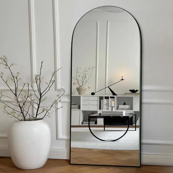 Sxiawe 24 in. W x 71 in. H Classic Arched Wood Full Length Mirror Black Wall Mounted Standing Mirror Floor Mirror