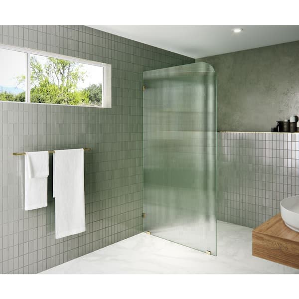 40 in. x 78 in. Frameless Shower Door - Single Fixed Panel Fluted Frosted Radius Left Hand