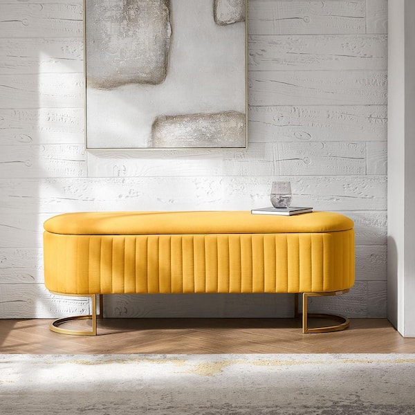 JAYDEN CREATION Drotar Mustard Modern Storage Bench with Metal