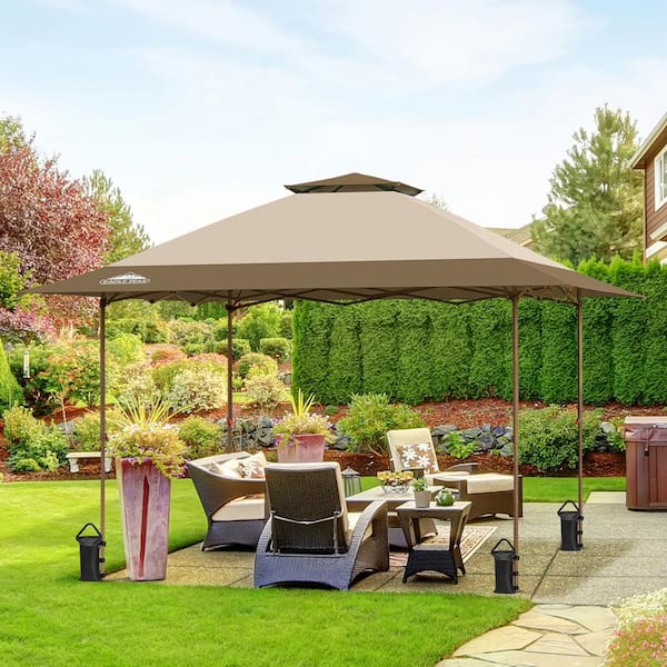EAGLE PEAK 13 ft. x 13 ft. Straight Leg Outdoor Pop Up Canopy Tent with Auto Extending Eaves and 4-Sand Bags